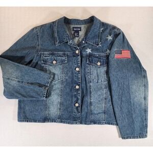 Baccini Stars Denim Jacket Women 24 PLUS American Flag 4th of July Americana